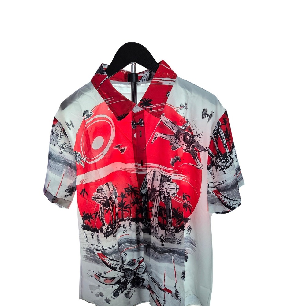 Space Graphic Button Up Shirt Mens XL Red